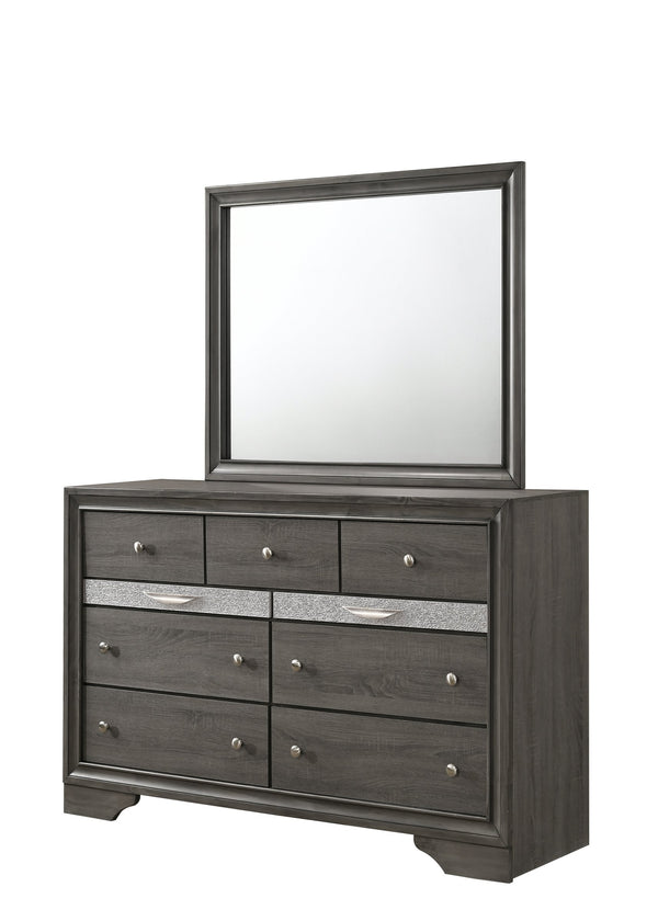 English Elm Traditional King 5-Piece Storage Bedroom Set with Headboard, Dresser, Chest, Nightstand & Mirror Grey 808857925947