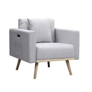 English Elm Easton Linen Accent Chair with Usb Port Side Pockets and Solid Wood Legs B061P435318