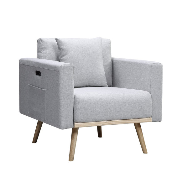 English Elm Easton Linen Accent Chair with Usb Port Side Pockets and Solid Wood Legs B061P435318