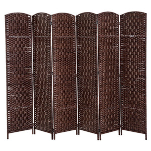 English Elm HOMCOM 6' Tall Wicker Weave 6-Panel Folding Room Divider with Arched Top and Portable Design Brown W2225P157928