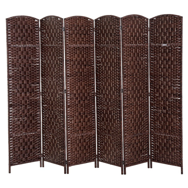 English Elm HOMCOM 6' Tall Wicker Weave 6-Panel Folding Room Divider with Arched Top and Portable Design Brown W2225P157928