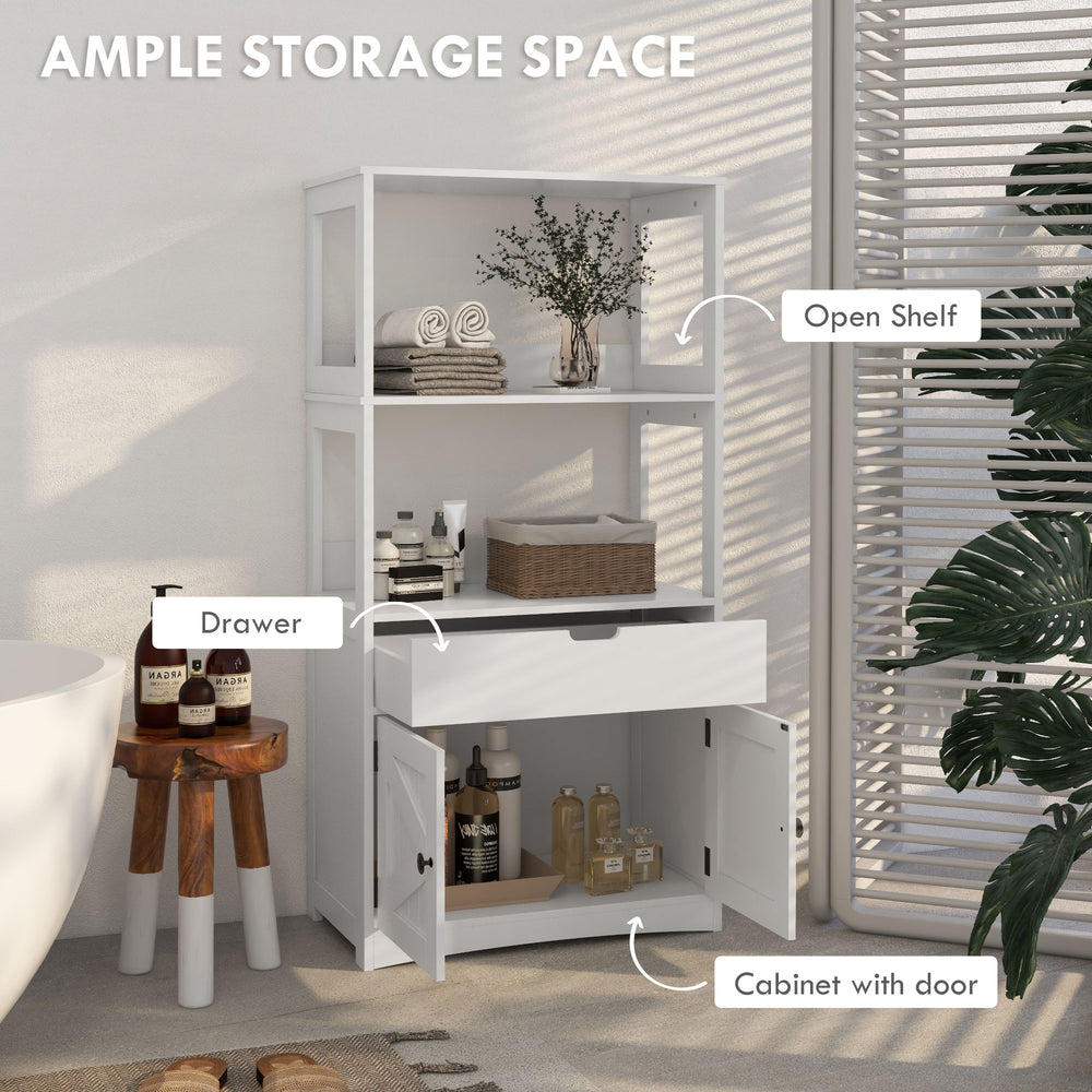 English Elm kleankin Farmhouse Linen Cabinet with Drawer & Shelves, Anti-Tip Bathroom Storage Tower, White W2225P157907