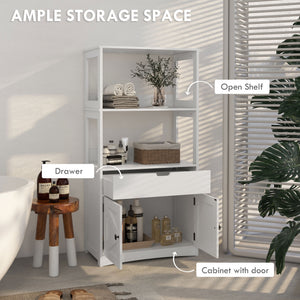 English Elm kleankin Farmhouse Linen Cabinet with Drawer & Shelves, Anti-Tip Bathroom Storage Tower, White W2225P157907