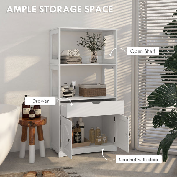 English Elm kleankin Farmhouse Linen Cabinet with Drawer & Shelves, Anti-Tip Bathroom Storage Tower, White W2225P157907