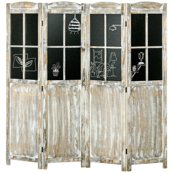 English Elm Homcom 4 Panel Folding Room Divider - Rustic Wood Privacy Screen With Blackboard For Home Office & More W2225P157929
