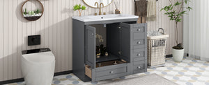 English Elm 36 Inch Shaker Style Free-Standing Bathroom Vanity Cabinet with Resin Sink, Soft-Close Storage Elegance Gray SV000021AAE