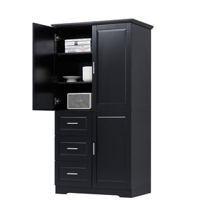 English Elm Tall Narrow Storage Cabinet with Doors and 3 Drawers – Adjustable Shelves, Anti-Tip, 45lb Capacity Black WF299285AAB