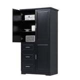 English Elm Tall and Wide Storage Cabinet With Doors For Bathroom/Office, Three Drawers, Black