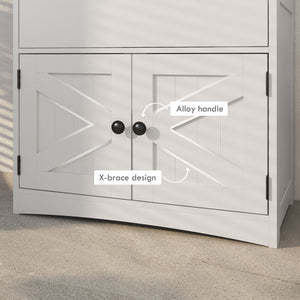 English Elm kleankin Farmhouse Linen Cabinet with Drawer & Shelves, Anti-Tip Bathroom Storage Tower, White W2225P157907