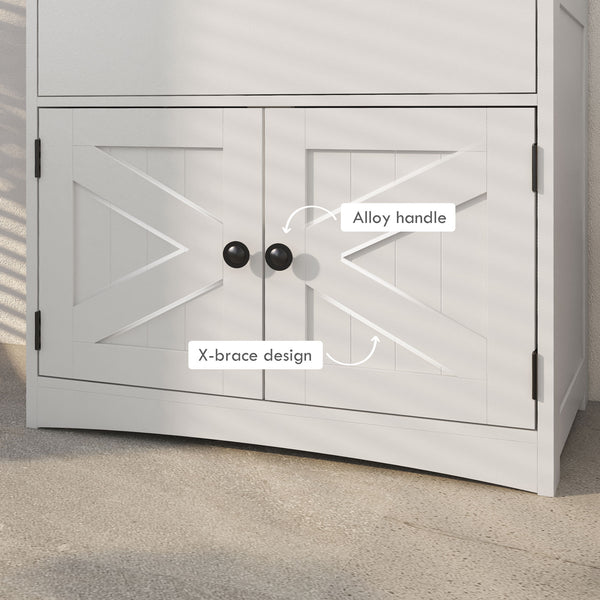 English Elm kleankin Farmhouse Linen Cabinet with Drawer & Shelves, Anti-Tip Bathroom Storage Tower, White W2225P157907