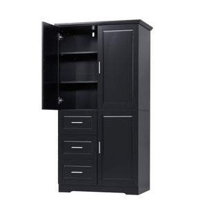 English Elm Tall Narrow Storage Cabinet with Doors and 3 Drawers – Adjustable Shelves, Anti-Tip, 45lb Capacity Black WF299285AAB