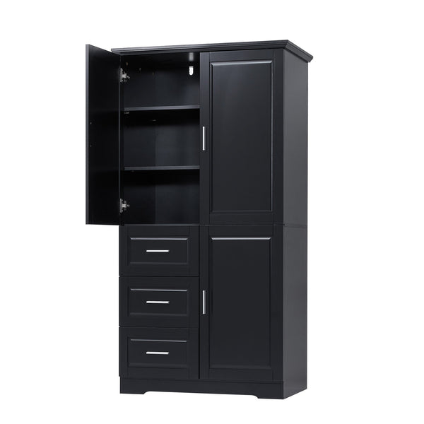 English Elm Tall Narrow Storage Cabinet with Doors and 3 Drawers – Adjustable Shelves, Anti-Tip, 45lb Capacity Black WF299285AAB