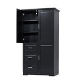 English Elm Tall and Wide Storage Cabinet With Doors For Bathroom/Office, Three Drawers, Black