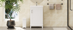 English Elm 20 Inch Modern Small Bathroom Vanity Cabinet with Ceramic Basin, Soft-Close Door & Storage White WF318756AAK