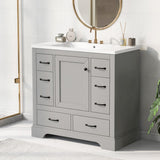 English Elm 36" Bathroom Vanity With Sink Combo, Six Drawers, Multi-Functional Drawer Divider, Adjustable Shelf, Grey