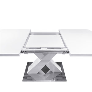 English Elm Modern Rectangle Dining Table Stretchable White MDF Top with X-Shape Steel Legs, Seats 6, 62" Max W757S00019