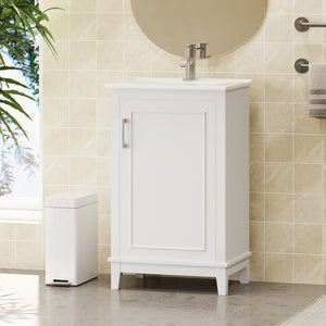 English Elm 20 Inch Modern Small Bathroom Vanity Cabinet with Ceramic Basin, Soft-Close Door & Storage White WF318756AAK