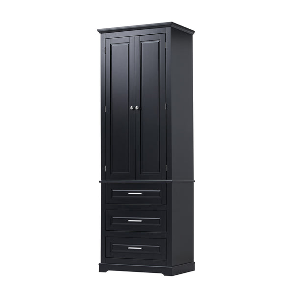 English Elm Tall Tall Storage Cabinet with Three Drawers and Doors for Bathroom or Office, Slim MDF Organizer Black WF299282AAB