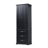 English Elm Tall Storage Cabinet With Three Drawers For Bathroom/Office, Black