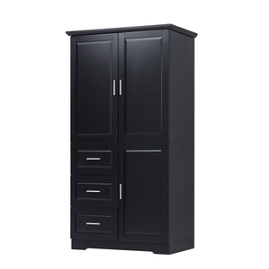 English Elm Tall Narrow Storage Cabinet with Doors and 3 Drawers – Adjustable Shelves, Anti-Tip, 45lb Capacity Black WF299285AAB