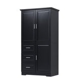 English Elm Tall and Wide Storage Cabinet With Doors For Bathroom/Office, Three Drawers, Black