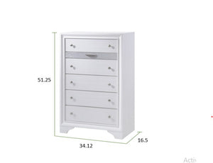 English Elm Matrix Five-Drawer Chest White - Elegant Wood Storage with Silver Knob Pulls, Lamp Top & Charging Space 808857990747