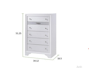 English Elm Traditional Queen Matrix 5-Pc Storage Bedroom Set in White Engineered Wood with Drawers, Mirror & Chest 808857593627