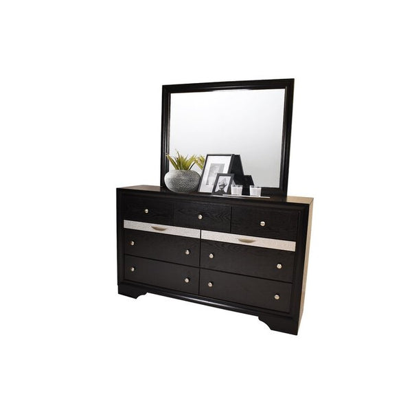 English Elm Traditional Matrix Full 4PC Bedroom Set in Black Wood Finish with Underbed Storage Drawers, Mirror and Silver Knobs B009S01342