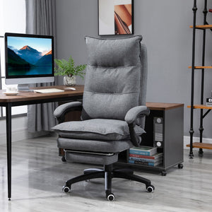 English Elm Vinsetto 360° Swivel Executive Home Office Chair Adjustable Height Linen Style Fabric Recliner With Retractable Footrest and Double Padding, Grey