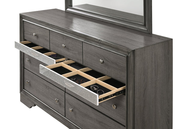 English Elm Traditional Full 4PC Storage Bedroom Set in Gray – Engineered Wood Bed, 7-Drawer Dresser, Mirror, Nightstand B009S01341