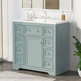 English Elm 36" Bathroom Vanity With Sink Combo, One Cabinet and Six Drawers, Solid Wood and Mdf Board, Green