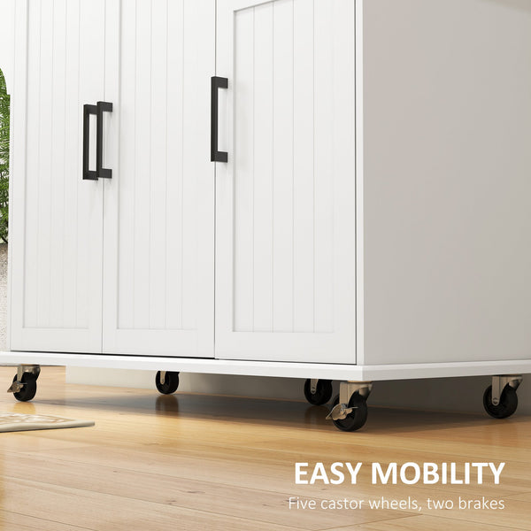 English Elm Homcom Rolling Kitchen Island With Stainless Steel Countertop, Storage, Towel & Spice Rack, White W2225P157908