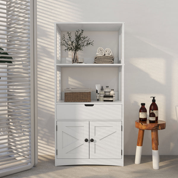 English Elm kleankin Farmhouse Linen Cabinet with Drawer & Shelves, Anti-Tip Bathroom Storage Tower, White W2225P157907
