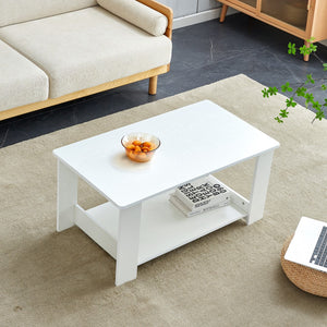 English Elm A Modern and Minimalist White Double Layered Rectangular Coffee Table and Coffee Table. Mdf Material Is More Durable and Suitable For Living Rooms, Bedrooms, and Study Rooms. 19.6 "*35.4"*16.5 "Ct-16