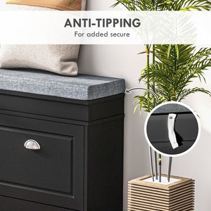 English Elm HOMCOM Shoe Rack Bench with Cushion, 2-Drawer Entryway Organizer, Adjustable Shelves, Holds 8 Pairs W2225P157923