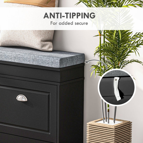 English Elm HOMCOM Shoe Rack Bench with Cushion, 2-Drawer Entryway Organizer, Adjustable Shelves, Holds 8 Pairs W2225P157923