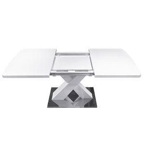 English Elm Modern Rectangle Dining Table Stretchable White MDF Top with X-Shape Steel Legs, Seats 6, 62" Max W757S00019
