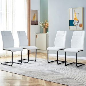 English Elm Modern Dining Chairs With Faux Leather Upholstered Seats - Dining Room Chairs With Metal Legs, Suitable For Kitchen, Living Room, Bedroom, Dining Room Side Chairs, Set Of 4 Pieces (White+Pu Leather)