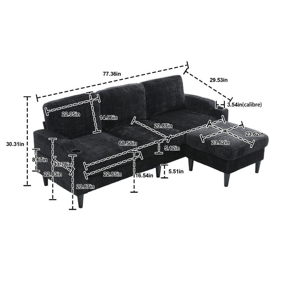 English Elm United We Win Chenille Sectional Sofa with Storage Ottoman and Dual Cup Holders W1568142742