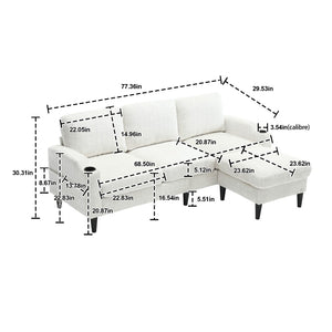 English Elm United We Win Chenille Three Seat Sectional Sofa with Storage Ottoman and Cup Holders Beige W1568142735