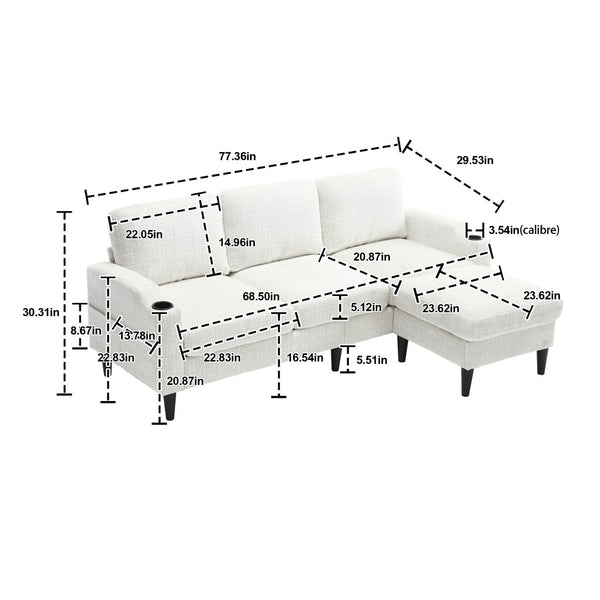 English Elm United We Win Chenille Three Seat Sectional Sofa with Storage Ottoman and Cup Holders Beige W1568142735