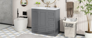 English Elm 36 Inch Shaker Style Free-Standing Bathroom Vanity Cabinet with Resin Sink, Soft-Close Storage Elegance Gray SV000021AAE