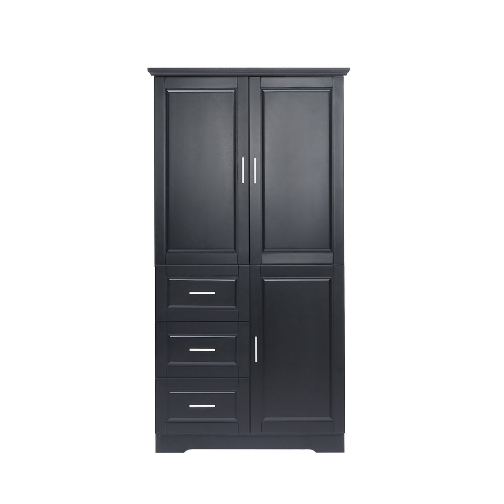 English Elm Tall Narrow Storage Cabinet with Doors and 3 Drawers – Adjustable Shelves, Anti-Tip, 45lb Capacity Black WF299285AAB