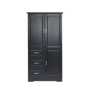 English Elm Tall Narrow Storage Cabinet with Doors and 3 Drawers – Adjustable Shelves, Anti-Tip, 45lb Capacity Black WF299285AAB