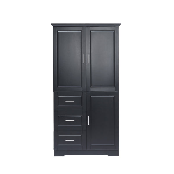 English Elm Tall Narrow Storage Cabinet with Doors and 3 Drawers – Adjustable Shelves, Anti-Tip, 45lb Capacity Black WF299285AAB