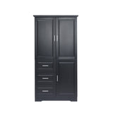 English Elm Tall and Wide Storage Cabinet With Doors For Bathroom/Office, Three Drawers, Black