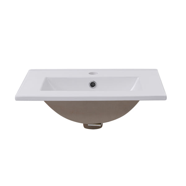 English Elm 20 Inch Modern Small Bathroom Vanity Cabinet with Ceramic Basin, Soft-Close Door & Storage White WF318756AAK