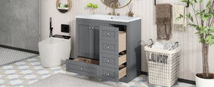 English Elm 36 Inch Shaker Style Free-Standing Bathroom Vanity Cabinet with Resin Sink, Soft-Close Storage Elegance Gray SV000021AAE