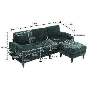 English Elm United We Win Chenille Sectional Sofa with Storage Ottoman and Dual Cup Holders Emerald W1568142741
