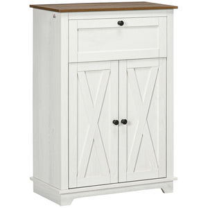 English Elm HOMCOM Farmhouse Barn Door Accent Cabinet with Drawer & Adjustable Shelf, Anti-Tip White Sideboard - Stylish Storage for Kitchen, Living Room (34.5"H) W2225P160343